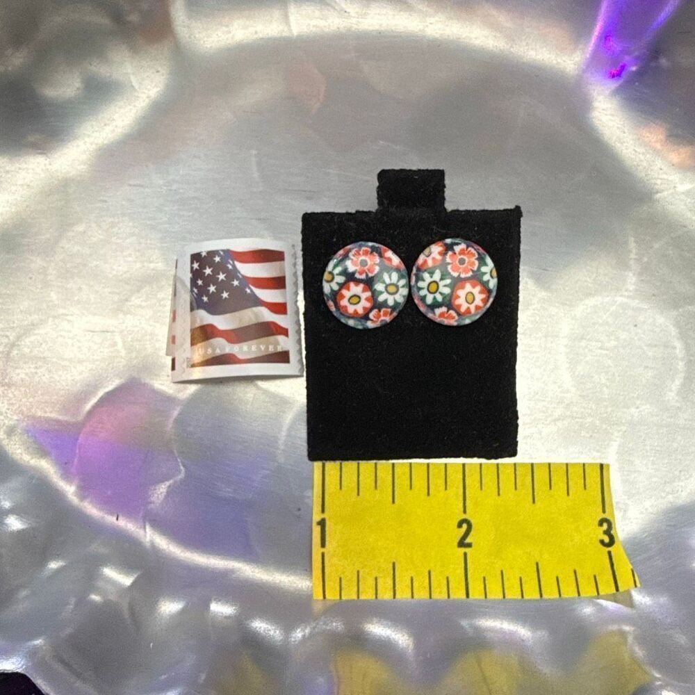 NWT CurlyStraightCute Women's Multicolor Floral Print Button Stud Earrings